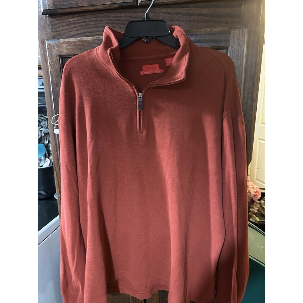 IZOD Performance Pullover  Mens Red‎ Quarter Zip Large Stretch Long Sleeve